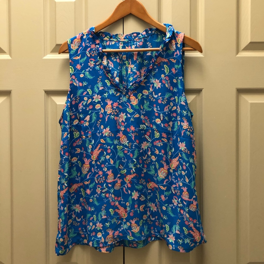 Tropical Blue Floral Tank Size 1X